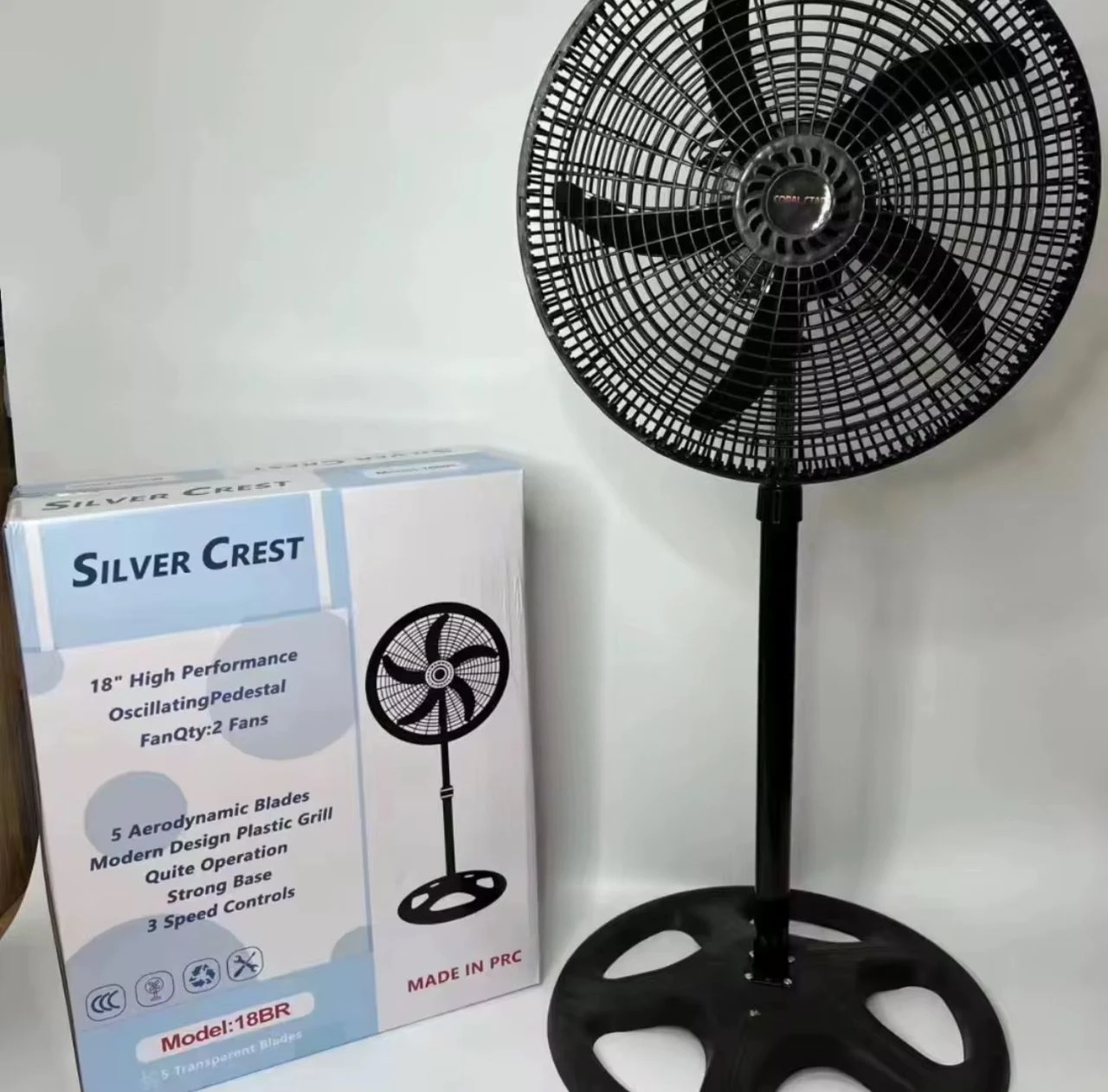 Silver Crest Standing Fan – Powerful Pedestal Fan with Adjustable Height & Multi-Speed Cooling